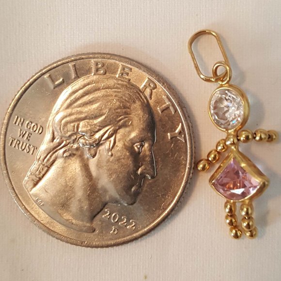 14K Yellow Gold Girl Charm Figure Pink Center Stone - Picture 4 of 4